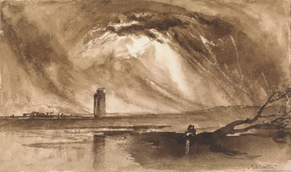 Paysage avec tour et tempête approchant