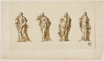 Projet de monument funéraire : Quatre figures féminines en deuil drapées