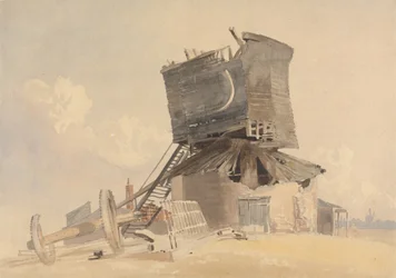 Un moulin à vent endommagé par une tempête