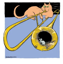 Chat jouant du trombone