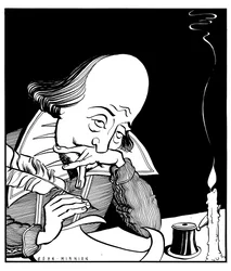 William Shakespeare écrivant une pièce de théâtre par John Minnion