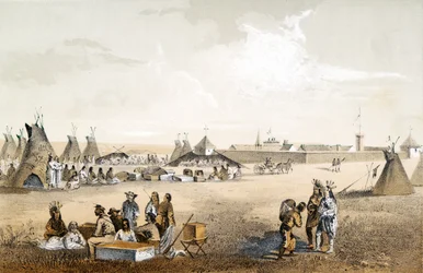 Fort Union, et distribution de biens aux Assiniboines, pub. 1860