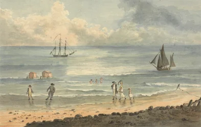 Sur les sables à Brighton : figures marchant sur le rivage