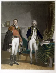 Rencontre entre le major-général Sir Arthur Wellesley et le vice-amiral Horatio Nelson, septembre 1805, gravé par Samuel William Reynolds, publié par A.J. Isaacs
