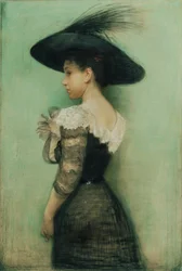 Dame en robe noire et chapeau (Alice Hauser)