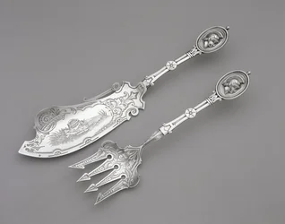 Fourchette et couteau à poisson, vers 1862-1870
