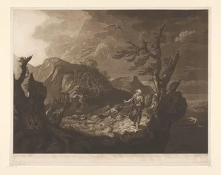Paysage orageux avec barde au bord d