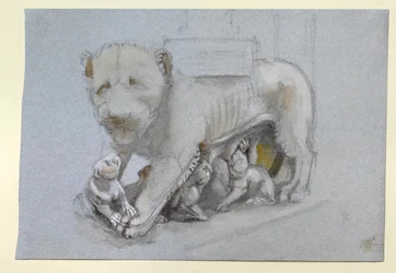 Croquis de lionne et de lionceaux du pulpit de Sienne de Nicola Pisano, juin 1870