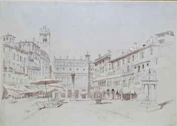 Étude pour détail de la Piazza delle Erbe, Vérone, 19 mai 1841