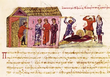 Les moines Saint Théophane le Confesseur (c.759-818) et Saint Théodore le Studite (759-826) fouettés sur ordre de l