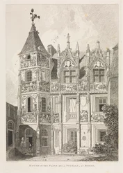 Antiquités architecturales de Normandie (Vol. II), Pl. 64 : Maison sur la place de la Pucelle, à Rouen