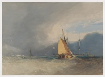 Bateaux au large de la côte, tempête approchante