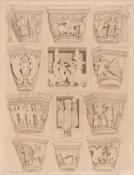 Chapiteaux et bas-reliefs A & B dans l