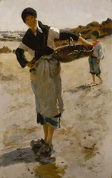 Femme bretonne avec un panier, esquisse pour les ramasseurs d