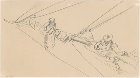 Hommes sur un espar, vers 1876