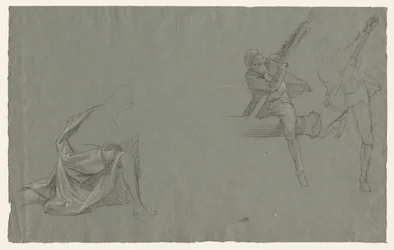 Étude de draperie; Deux figures tirant un poteau