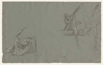 Étude de draperie, deux figures tirant un poteau, 1785-86