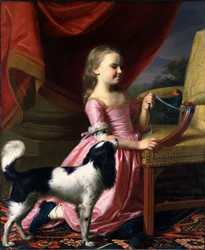 Jeune femme avec un oiseau et un chien