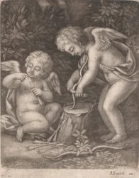 Cupidons essayant un arc