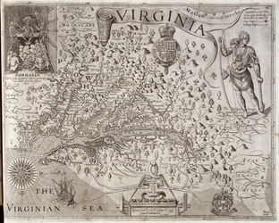 Carte de Virginie, découverte et décrite par le capitaine John Smith, gravée par William Hole, publiée en 1612