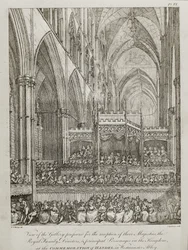 Concert pour commémorer le 25ème anniversaire de la mort de George Frederick Handel (1685-1759) - Vue de la galerie préparée pour la réception de leurs Majestés la famille royale