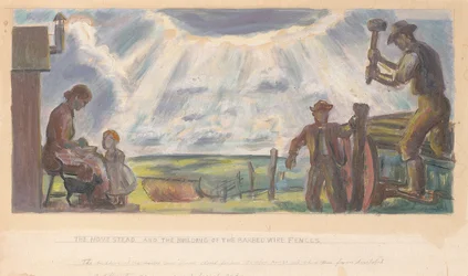The Homestead and the Building of the Barbed Wire Fences (Étude murale pour le bâtiment intérieur, General Land Office, Washington, D.C.)
