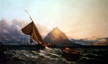 Bateaux de pêche au large du mont Saint-Michel