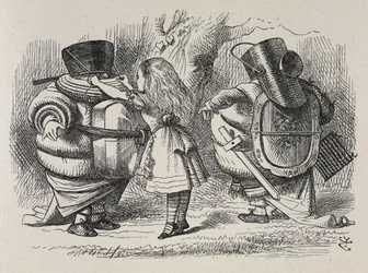 Alice habillant Tweedledee et Tweedledum