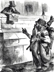 Dessin animé commentant la saleté de la Tamise et les enquêtes sur la corruption lors des élections à Great Yarmouth, Reigate et Lancaster