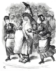 Caricature représentant le Père Noël en patins à roulettes