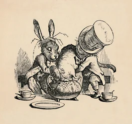 Le Chapelier fou et le Lièvre de Mars essayant de mettre le Loir dans une théière, 1889