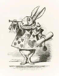 Le Lapin Blanc avec trompette et parchemin annonçant l