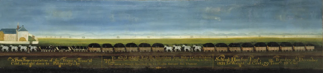 Une représentation simple des attelages et des trams de charbon descendus à Pillgwenlly par Samuel Homfray.