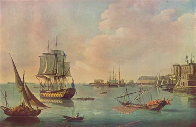 Navires de guerre anglais dans le port de Malte, vers 1805