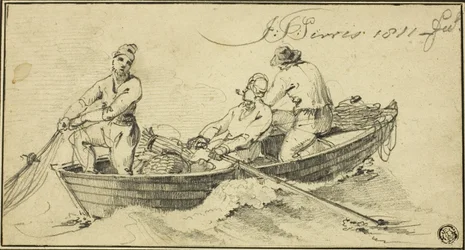 Trois pêcheurs dans un bateau