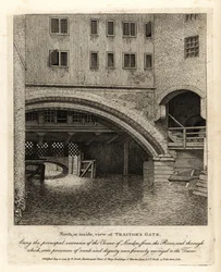Vue intérieure de la Porte des Traîtres, entrée principale de la Tour de Londres depuis la Tamise