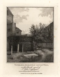 Vestiges du mur romain de Londres dans le cimetière de l