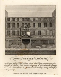Wood Street Compter, prison appartenant aux shérifs de Londres, construite sous la mairie de Sir Samuel Strange en 1670
