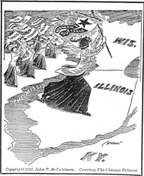 Traversée en Illinois, caricature éditoriale