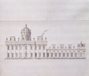 Castle Howard, Yorkshire : croquis schématique montrant le développement des ailes de la cour, vers 1699