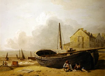 Un bateau de pêche tiré sur la plage de Hastings