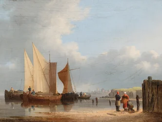 Bateaux hollandais dans le calme (huile sur panneau)