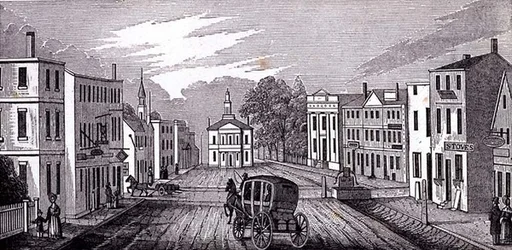 Vue sud dans la partie centrale de Salem, de Collections historiques du Massachusetts, par John Warner Barber, gravé par J. Downes, 1939