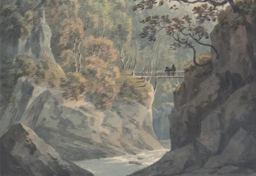 Pont alpin et paysage boisé près de Pistil y Maw