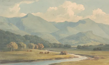 Carnedd Llewelyn et Carnedd David, Carnarvonshire, vus à travers la rivière Ogwen