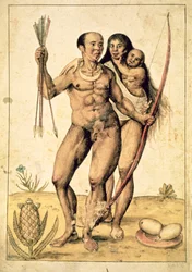 Une famille amérindienne, vers 1585-87
