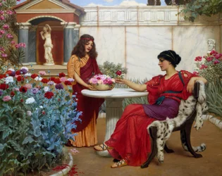 "Le choix". Une femme bourgeoise de la Rome antique, assise sur une chaise recouverte d