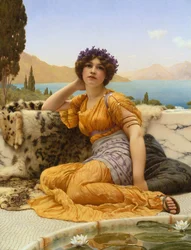 Avec des violettes couronnées et une robe de couleur safran
