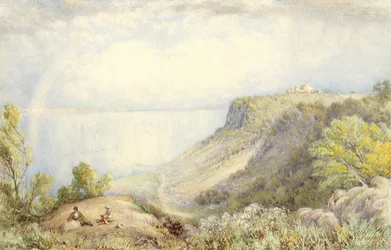 Vue de la rivière Hudson depuis les Palisades, New York, avec arc-en-ciel