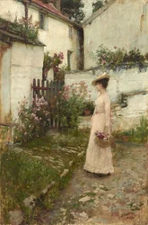 Cueillir des fleurs dans un jardin du Devonshire